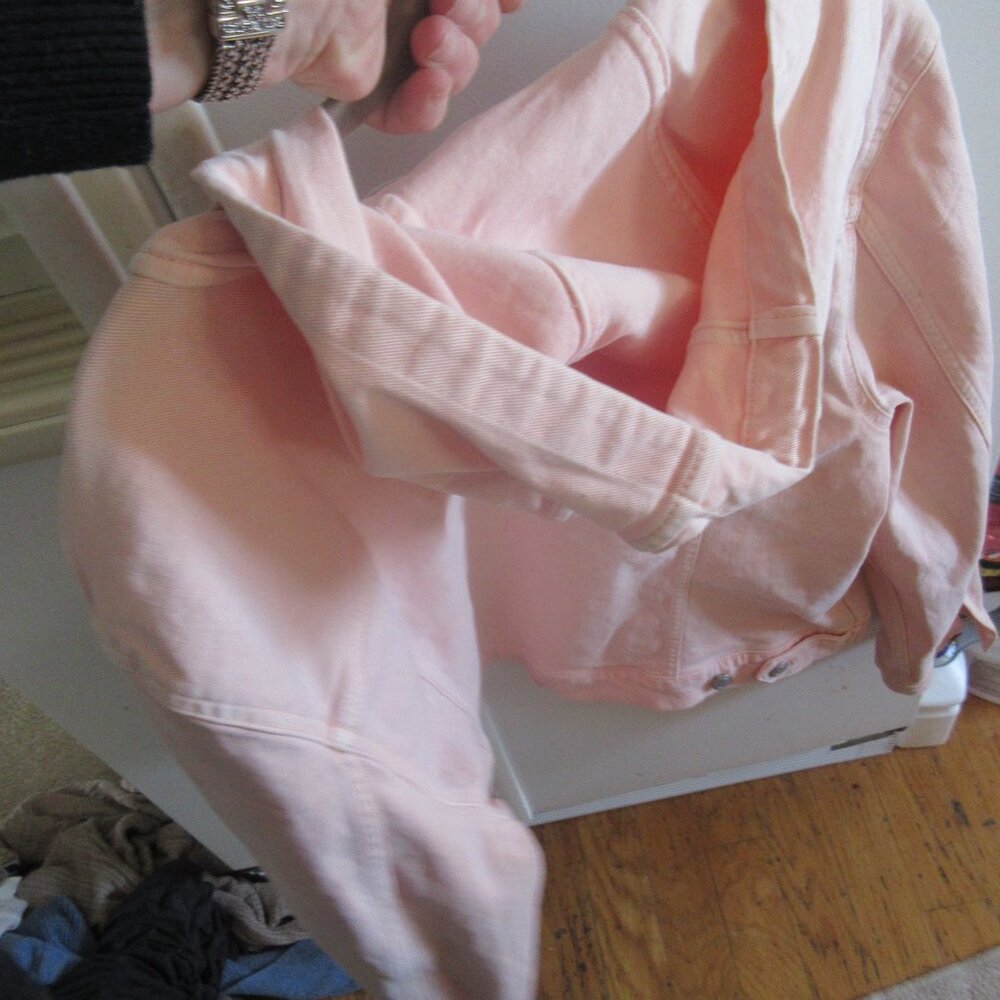 LOFT Pink denim modern  Hooded crop  Jean Jacket nwot buttons xl - Picture 3 of 3